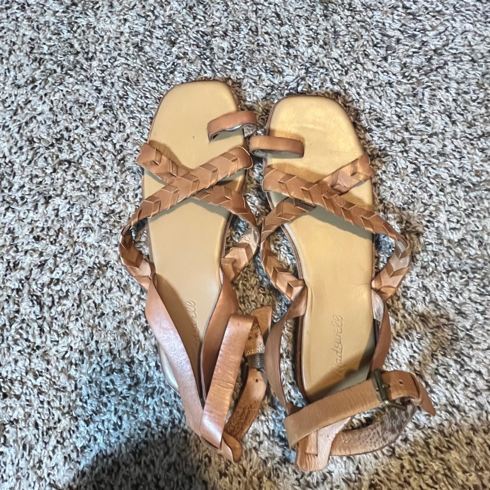 Madewell Tan Leather Braided Strappy Gladiator‎ Toe Loop Sandals Women 9.5 Flat